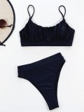 Black Ruched Cami High Waist Two Piece Tankini