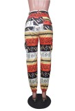 Retro Print Ankle Banded High Waist Pant