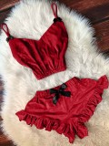 Red Cami Tank and Ruffles Shorts Pajama Two Piece Set