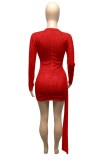 Red Sequin Cut out Long Sleeve Mini Dress