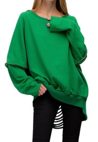 Green O-Neck Long Sleeve Cut line Long Shirt