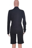 Black Long Sleeve Turndown Collar Blazer and Shorts Two Piece Set