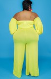 Plus Size Yellow Knotted Off Shoulder Wide Jumpsuit