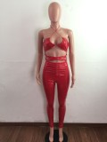 Red  Leather Cut Out Halter Slim Fit Trendy Jumpsuit