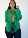 Green O-Neck Long Sleeve Cut line Long Shirt