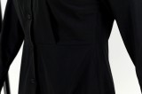 Black Ruffles Botton Open Long Sleeve Turndown Collar Midi Blouse Dress