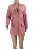 Pink Long Sleeve Turndown Collar Blazer Dress