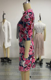 Floral V-Neck Bubble Half Sleeve Midi Dress