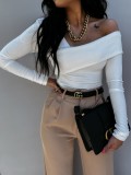 White One Shoulder Long Sleeves Shirt