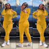 Casual Yellow Cold Shoulder Sweatsuits with Pockets