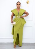 Green Sexy Plus Size Maxi Dress with Belt