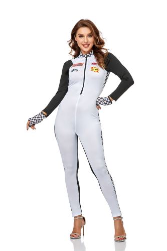 White and Black Zip Up Jumpsuit Costume for Women