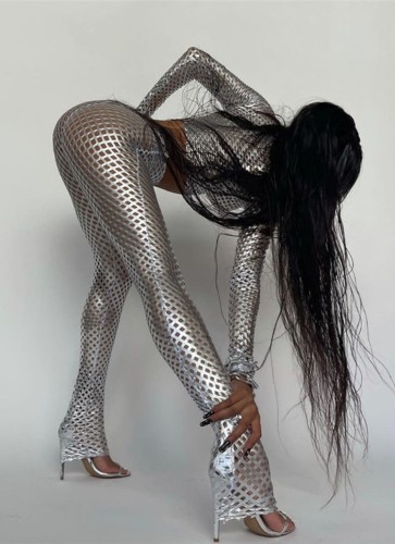 Silver Metallic Hollow Out Crop Top and Pants Set