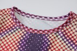 Dot Print Long Sleeve O-Neck Top and Mini Shirt Two Piece Set