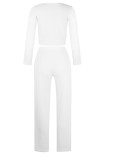 White Ribbed Crop Top and High Waist Pants Two Pieces