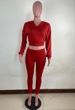 Red Long Sleeve Hoody Top and Pants Two Piece Set