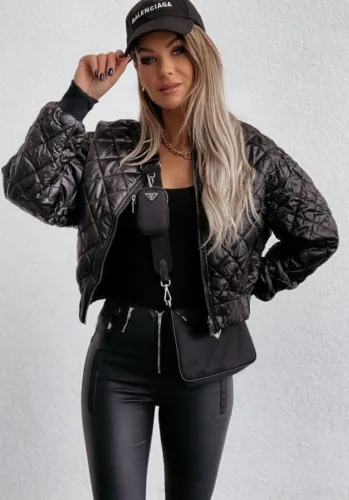 Black Zipper Open Long Sleeve Short Baseball Bread Jacket