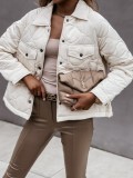 White Turndown Collar Button Open Bread Jacket with Pockets