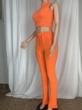 Orange Sleeveless Crop Top and Drawstring Pants Two Piece Set