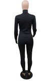 Black High Neck Zipped Up Long Sleeve Top and Pants Two Piece Set