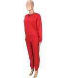 Red Long Sleeves O-Neck Top and Pants Two Piece Set