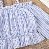 Kids Girl Stripes Blouson Cami Top and Solid Plain Pants Two Piece Set