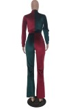 Contrast Color Velour Zipped Open Top and Drawstring Pants Two Piece Set