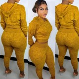 Yellow Long Sleeve Hoody Top and Pants Two Piece Set