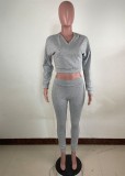 Grey Long Sleeve Hoody Top and Pants Two Piece Set