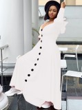 White Ruffled Cami Long Sleeve Button Up Maxi Dress