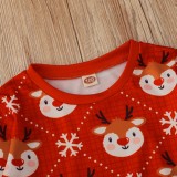 Kids Girl Print Christmas Red Long Sleeves O-Neck Shirt