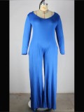 Plus Size Blue Long Sleeve Hoody Jumpsuit