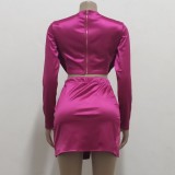 Rose Dripped Collar Top and Split Mini Skirt Two Piece Set