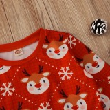 Kids Girl Print Christmas Red Long Sleeves O-Neck Shirt