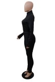 Black High Neck Zipped Up Long Sleeve Top and Pants Two Piece Set