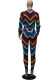 Colorful Wavy Print Zipped Up Top and Pants Two Piece Set