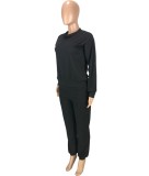 Black Long Sleeves O-Neck Top and Pants Two Piece Set