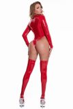 Red Strechy Patent PU Leather Bodysuit Lingerie