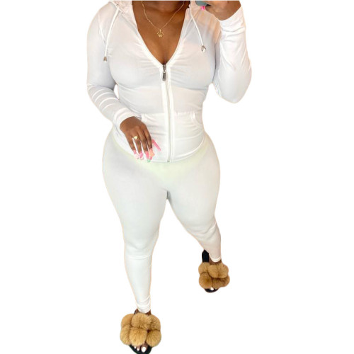 Solid White Fitted Blank Tracksuits