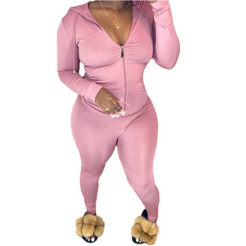 Pink Solid Fitted Blank Tracksuits