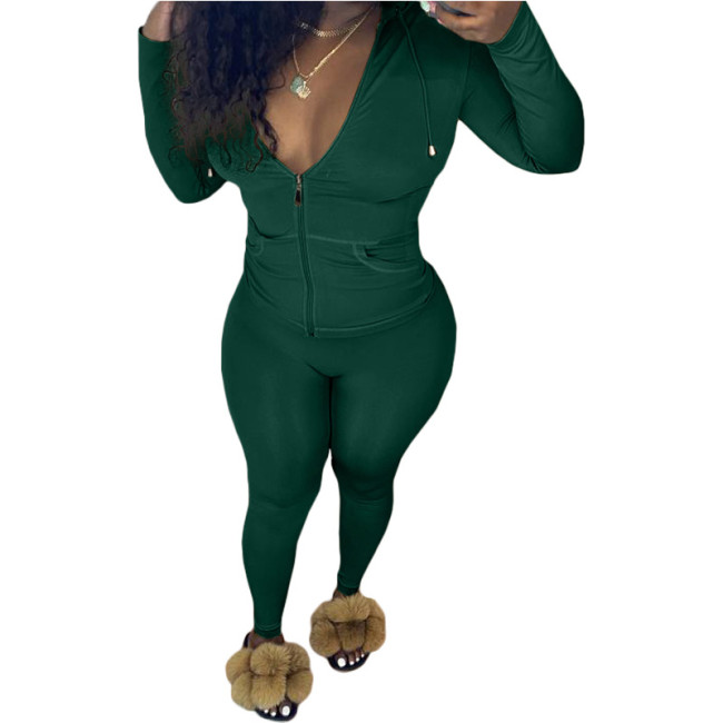 Dark Green Fitted Blank Tracksuits