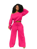 Solid Tie Cuff Two Piece Wide Leg Pants Set