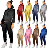 Gray Winter Warm Solid Front Pocket Sweatsuits