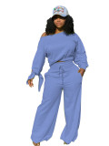 Solid Tie Cuff Two Piece Wide Leg Pants Set