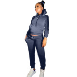 Royal Blue Winter Warm Solid Front Pocket Sweatsuits