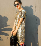 Sequin Golden Bling Bling Casual T-Shirt Dress