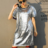 Sequin Silver Bling Bling Casual T-Shirt Dress