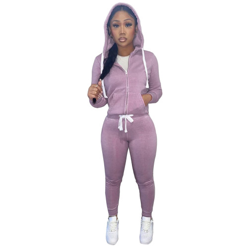 Winter Warm Lilac Zipper Hooded Tracksuit