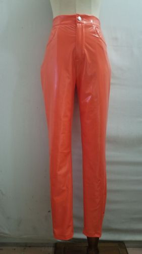 Orange Patent PU Leather Pants