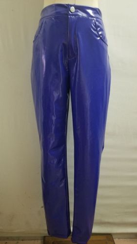 Blue Patent PU Leather Pants